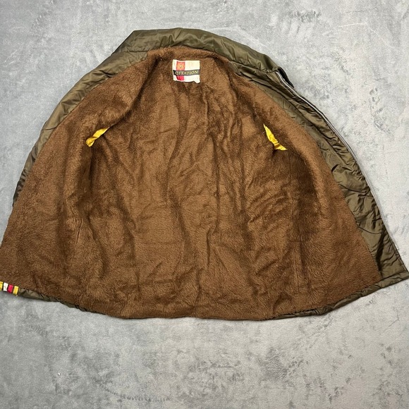 Vintage 70s 80s Olive Green Lined Bomber Jacket Hidden Hood Sportswear Men's Lrg - Picture 3 of 16